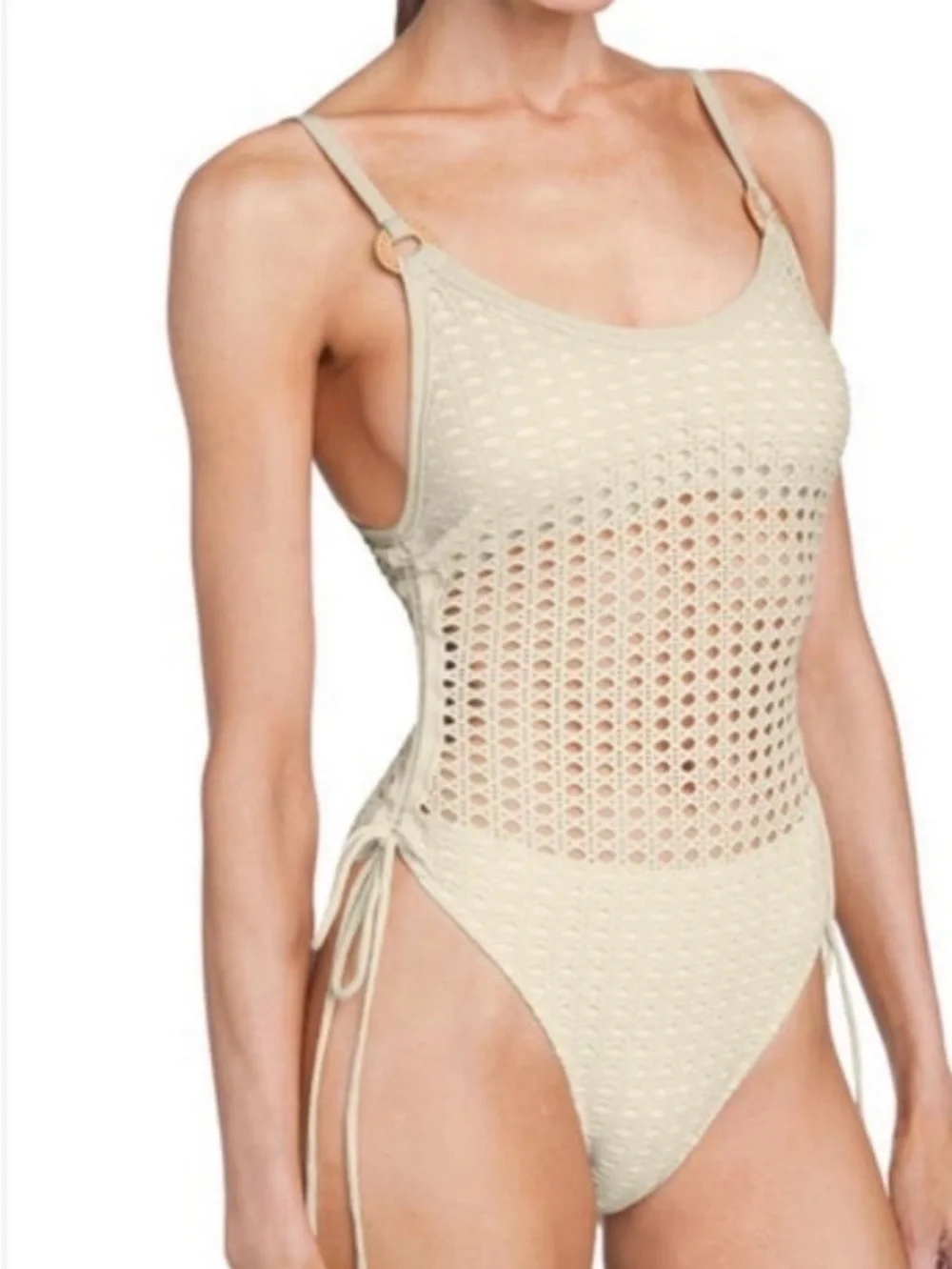 Robin Piccone White Mesh One-Piece Swimsuit